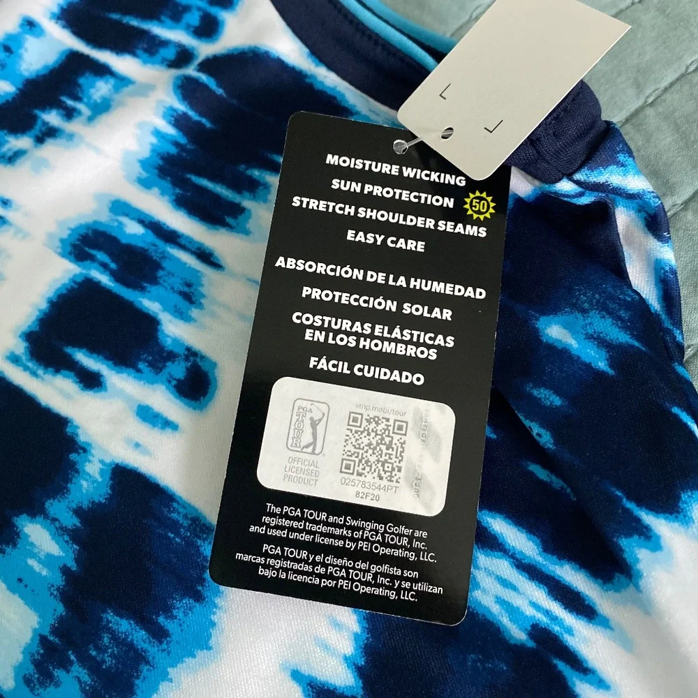 NWT PGA Tour Blue White Sleeveless Polo Golf Shirt Sz M - Picture 8 of 8